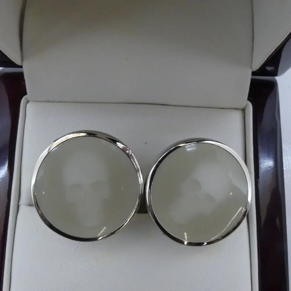Menashe & Sons Mother of Pearl Round Cufflinks Silver Tone Formal Wedding Gift